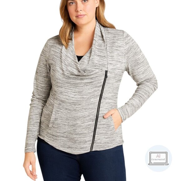 Loft | Lou & Grey Womens Asymmetric Zip Cardigan Melange Stretch Gray Size XS - Picture 1 of 13